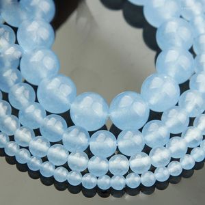 Beads 15"(38cm) Strand Round Natural Light Blue Jade Stone Rocks 4mm 6mm 8mm 10mm 12mm Gemstone For Bracelet Jewelry Making