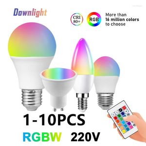 1-10pcs LED Inteligentna żarówka RGBW GU10 A60 G45 C37 24 Klucz w podczerwieni zdalne sterowanie AC220V 6W 10W Kolor plus ściemnianie białego światła