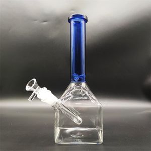 2023 Heady Bong Hohadah Bong Glass Dab Rigユニークなデザインマルチカラーブルーキューブベースフリーザーウォーターボングスモークパイプ14.4mmオスのボウル付き茎