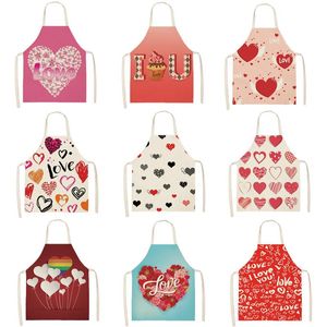 Fartuchy 1pcs Love Heart Wzór czyszczenie kolorowe domowe gotowanie kuchni kucharza zużycie bawełny lniane dorosłe śliniaki 68x55 cm