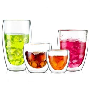 Canecas Criativas para Bebidas Resistente ao Calor Caneca de Vidro de Parede Dupla Transparente Xícaras de Chá Café Leite Suco Caneca de Bebida Saudável 263e