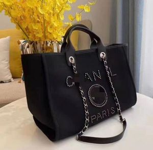 2024 New Designer Shopping Bags Handbags Pearl Beach Bag Canvas Portable High-Capacity Fashion Trend Women Bag