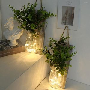 Wall Lamp 2PCS Mason Jar Sconces Rustic Decor Home Decoration Handmade With LED Fairy Lights Plants Iron Hooks