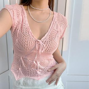 Women's T Shirts Korean Summer ClothesT-shirt For Girls Knitted Fabric Short Sleeve Pink Top Women's Cropped Sweater Cute Clothes Tops