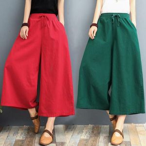 Women's Pants & Capris Wide Leg Cotton Linen Summer For Women Ankle Length High Waist Drawstring Casual Trousers Travel Cool Female PantsWom