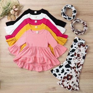 Clothing Sets Infant Baby Girls Pants Set Toddler Long Sleeve Ruffles T Shirt Tops Leopard Print Scarf Children's Outfits