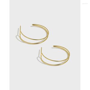 Kolczyki do stadninu minimalistyczne 27 mm 18k złota prawdziwe. Autentyczny 925 Srebrny Sterling Ear Duble rzędy Big Circle Line C-YH30010