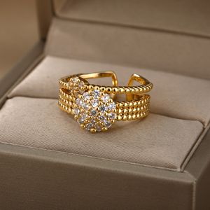 Zircon Circle Open Rings for Women Crystal rostfritt stål finger charm justerbar ring bröllop jul smycken gåva femme