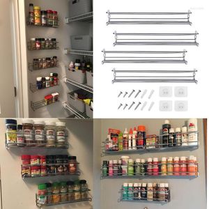 Hooks Wall Mount Spice Rack Organizer For Cabinet Shelf Seasoning Pantry Door Storage