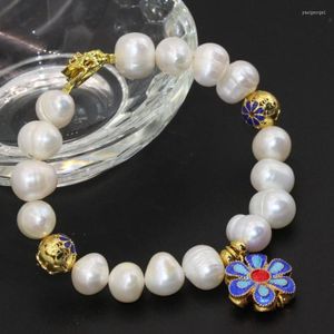 Filo naturale bianco coltivato d'acqua dolce 10-11mm perla design unico chiusura bracciali donna gioielli eleganti 7,5 pollici B2756