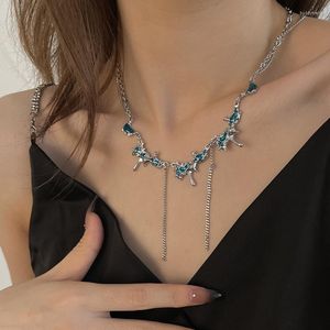 Hänge halsband ventfille silver färg flytande lava halsband för kvinnor tjej blå kristall tassel dubbel lager smycken födelsedag present droppar