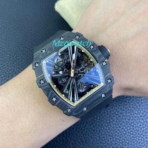 JB Мужские часы Gold Carbon Fiber RM12-01 Ручное механическое движение натуральное резиновое ремень сапфировый хрустальный стеклянный