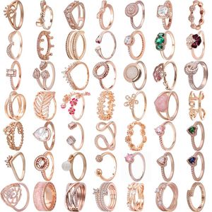 925 Gümüş Kadınlar Fit Pandora Yüzüğü Orijinal Kalp Taç Moda Yüzükleri Gül Altın Aşk Knot İmza Kalpleri Halo Wishbone Taç