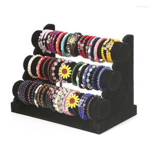 Jewelry Pouches High Quality Velvet/PU Leather Bracelet Bangle Necklace Display Stand Holder Watch Organizer 3 Tiers Counter Rack