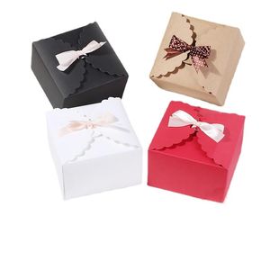 Present Wrap 5/10/20st Kraft Paper Packaging Boxes for Baking Red Box med Ribbon Wholesale Candy Birthday Wedding Favor BoxGift