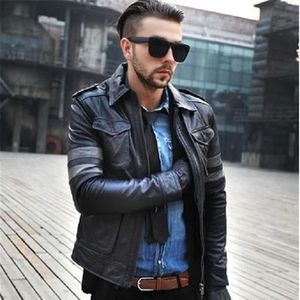 Männer Leder Faux Echte Jacken Männer Oblique Motorrad Herren Schwarz Pilot Jacke Jaquetas De Couro Masculino WXF023