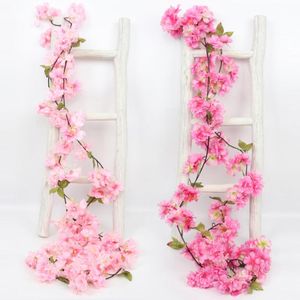 Flores decorativas grinaldas de 180 cm de cerejeira rattan rattan artificial sakura cana da família parede pendurada em flor romântica de flor falsa casa de casamento em casa