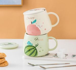 Tassen koreanischer Stil Obstbecher kreativer Cartoon Avatar Frühstück Milk Keramik Tasse Hochwertige Wassermelon Pfirsich Ananas Orange Tassen8021845