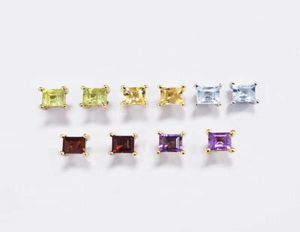 Stud Natural Real Citrine of Amethyst Topaz Square Small Earring 02ct2pcs edelsteen per sieraden 925 Sterling Silver T294129632555