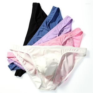 UNDUPTS 5 PCS Buz İpek Ultra Seksi İç Çamaşırı Erkekler Kılavuzlar Kesintisiz Nefes Alabaş Panties Bikini Katı Düşük Bel Şeffaf