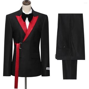 Ternos masculinos Ternos de terno Fechamento de colar dos negócios Black Business Men para Wedding Custom Made Made Fit Acessórios Conjunto de jantar personalizado