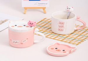 Tazas de estilo INS Pig Kawaii39s Creative Cartoon Copa de cerámica encantadora con tapa de tapa de la tapa de la oficina Mugs67359994