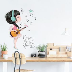 Wall Stickers Beautiful Guitar Girl Music Sticker 3d Kids Room Decoration Kawaii Baby Girls Bedroom Decor Child