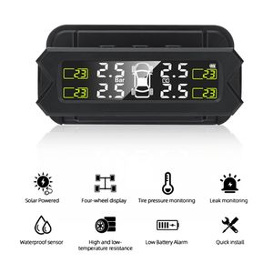 TPMS sistema di monitoraggio della pressione dei pneumatici senza fili per auto per auto energia di ricarica USB solare allarme digitale sensore TPMS esterno interno