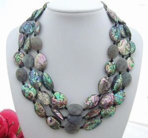 Choker 3Strands Natural Oval Paua Abalone Shelllabradoriteonyx halsband Handgjorda smycken för kvinnor