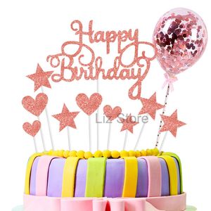 お誕生日おめでとうケーキの装飾用品レタースターズラブハートバルーンケーキインサートカードバースデーパーティーケーキ装飾挿入カードTH0734