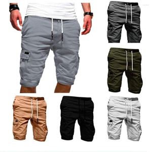 Men's Shorts Summer Men Cargo Half Pants Casual Elastic Waist Pocket Solid Loose Oversized S-5XL BSDFS-ZK36