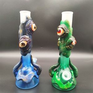 2023 10 polegadas Bongo de vidro Bongo Bongo Cubro de água 3D Glow verde no monstro escuro Economia Dab Rig Lokayh Smoking Bubbler de 14 mm