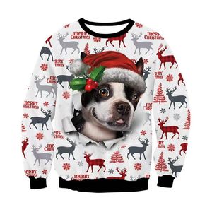 男性用セーター冬の秋のクリスマス面白いかわいい犬漫画エルク動物プリント白いジャンパーカップルカジュアルバケーションプルオーバー服