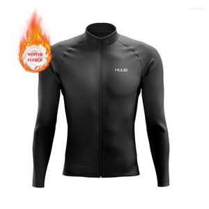 Racing Jackets 2023 Winter Thermal Fleece Bicycle Long Sleeve Cycling Jersey Men Clothing Pro Team Outdoor Bike Ropa Ciclismo HUUB