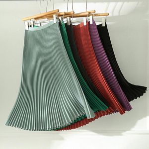 Skirts Long Pleated For Women Spring Fall Chic Elastic Band Fashion Elegant Office Ladies Luxury Midi Skirt 2023 Candy Colors