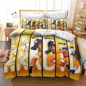 Bedding Sets Set de 3 Peças Caracteres de Anime Uzumakinaruto Uchihasasuke Harunosakura Passagem de Capa de Quilt