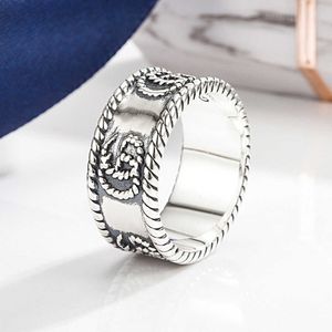 20% rabatt på alla artiklar 2023 Nya lyxiga högkvalitativa modesmycken för Sterling Silver Hemp Rope Double Carving Mönster Par Trend Hip Hop Ring