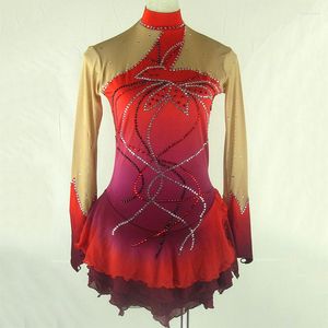 Abbigliamento da palcoscenico abito da pattinaggio personalizzato Materiale spandex di colore rosso ginnastica ritmica ginnastica famata da danza fatta a mano