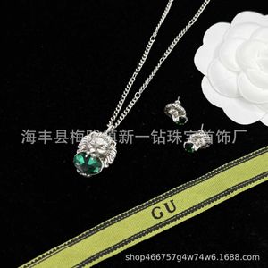 high-quality crystal old three-dimensional lion head necklace letters silver needle earrings female light ins