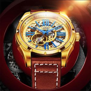 Wristwatches LOREO 8204 Luxury Men Automatic Mechanical Wristwatch Waterproof Stainless Steel Watch Golden Men's Clock Vintage Reloj