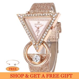 Relógios de pulso Drop Women Women observa o Top Diamond Wreist Watch for Glitter Leather Triangle Ladies Relógios Zegarek Damski