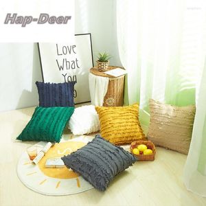 Pillow Tassels Cover 45x45 Cotton Linen Beige Boho Pillowcase Tufted Throw Car Living Room Decor Office Chair Hap-Deer