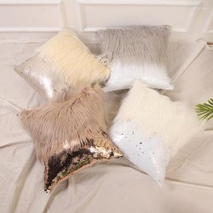 Pillow Plush Pillowcase Long Fur Sequins Patchwork Gold Silver Cover Home Decor Waist Throw Covers For Sofa Bed 43X43cm