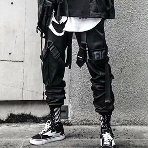 QNPQYX New Joggers Cargo Pants for Men Casual Hip Hop Hit Color Pocket Male Trousers Sweatpants Streetwear Ribbons Techwear Pants