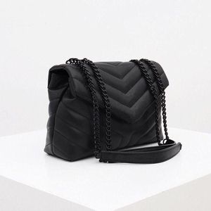 Bolsa de mão de luxo Bolsa de ombro Marca em forma de Y Costura Couro Senhoras Cadeia de metal Preto Clamshell Messenger Chain Sacos Caixa Atacado