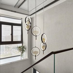 Pendant Lamps Modern Chinese Style Staircase Chandelier Zen Retro Lamp Led Duplex