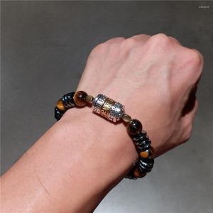 Strand Tibetan Buddha Prayer Wheel Hematite Tiger Eye Beads Bracelet Men Women Unisex Bangle Good Luck Healing 10mm