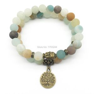 Strang Perlenstränge zum Verkauf Designer Buddha Armband Set Matt Amazonit Baum des Lebens Hochwertiger NatursteinschmuckBeaded