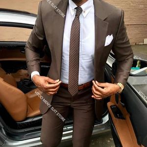 Abiti da uomo 2023 Abito da uomo classico marrone Abito da sposa comodo per uomo Smoking da sposo Set di pantaloni da giacca da uomo slim fit 2 pezzi