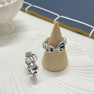 2023 Novas jóias de moda de alta qualidade de luxo para prata de barcos duplos ancoros de porco de porco alta versão insutada anel usado